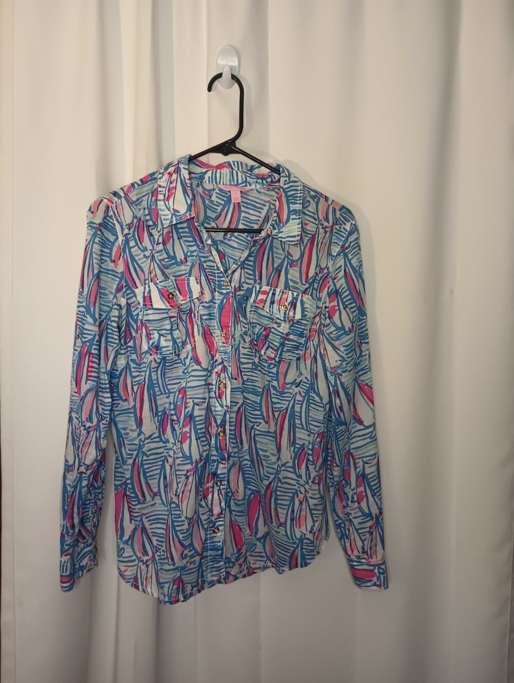 Lilly Pulitzer Cruiser Button Down Shirt 8 "Red Right Return" Sailboat Nautical